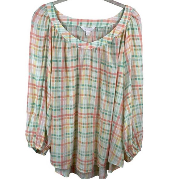 LC Lauren Conrad  plaid V Neck Peasant Blouse Size  XXL (NWOT) - Picture 3 of 11